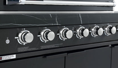 Rockpool Black 6 Burner Non Wok BBQ Module - LPG Plug Play, Rotisserie & Cover Included.