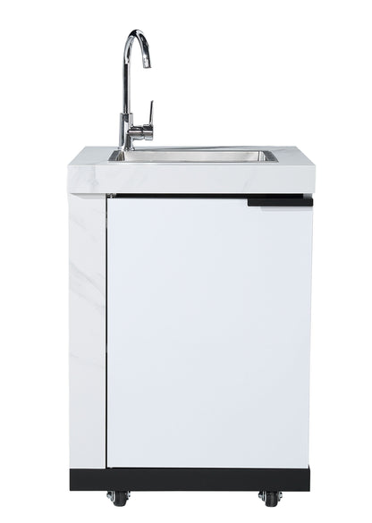 1 Door Sink Module Suits Rockpool White BBQ Kitchen Package Inc Stone Finishes, Aluminum Powder coated Cabinets, Tap, Waste, Hose, Castor Wheels