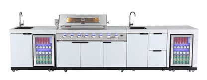 Sink & Fridge Module Combo Suits Rockpool White BBQ Kitchen Package Inc Stone Finishes, Aluminum Powder coated Cabinets, Tap, Waste, Hose, Castor Wheels