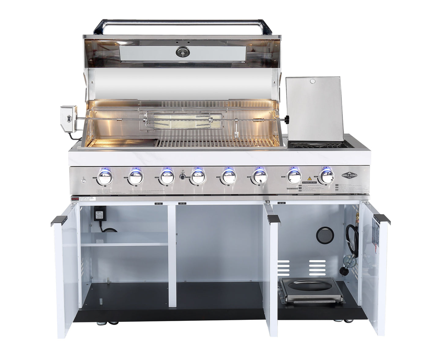 Rockpool White 6B + 118L Kegerator : Designer Outdoor Kitchen BBQ Package Inc Wok Burner, Fridge, Sink, Rotisserie & BBQ Covers.