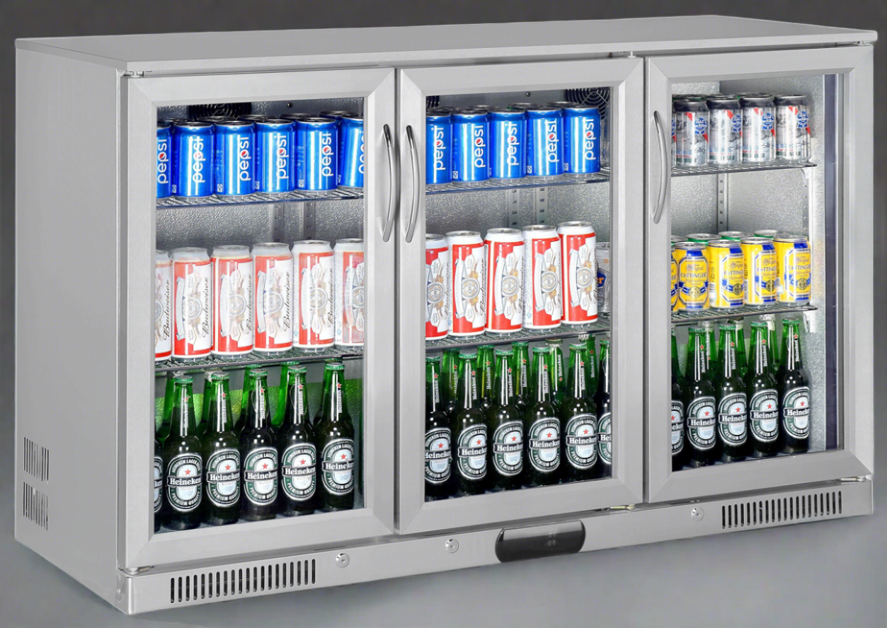 3-Door Commercial Glass Bar Fridge Beer Cooler Under Counter Wine Fridge 318L