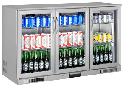 Tropical Rated Triple Glazed 3-Door Commercial Glass Bar Fridge Beer Cooler Under Counter Wine Fridge 318L