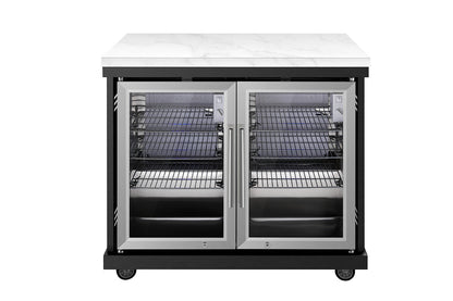 Grill King Element 4B High Grade 304 SS Outdoor BBQ Kitchen + White Stone Bench, Fridge & Sink