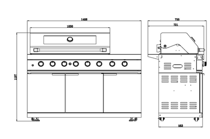 Rockpool 6B + Wok: White Designer 6 Burner Outdoor BBQ Kitchen Package: Inc White Bench, White Doors, Fridge & Sink