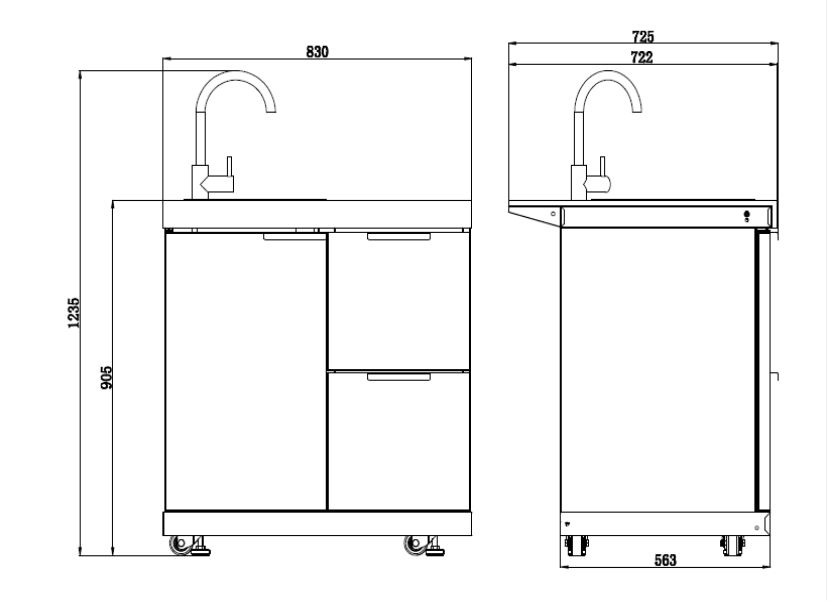 Sink & Draw Module Suits Rockpool Black BBQ Kitchen Package Inc Stone Finishes, Aluminum Powder coated Cabinets, Tap, Castor Wheels