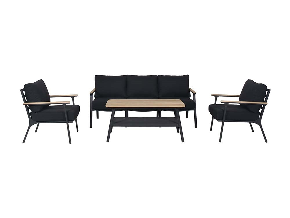 Zurich 4-Piece Aluminium Outdoor Lounge Setting — Black