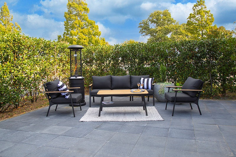 Zurich 4-Piece Aluminium Outdoor Lounge Setting — Black