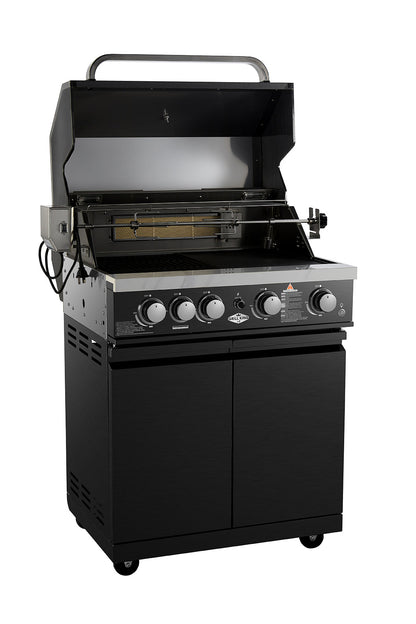 Grill King Element 4B High Grade 304 SS Outdoor BBQ Kitchen + White Stone Bench, Fridge & Sink